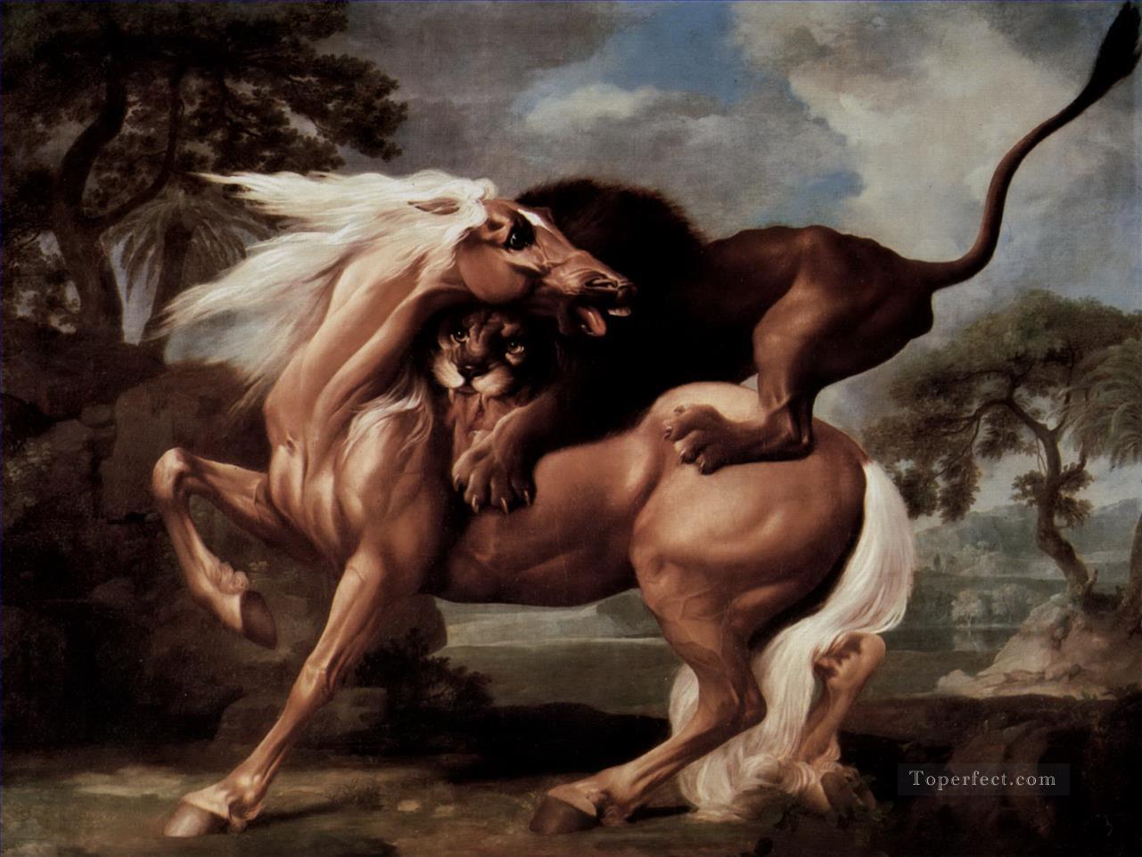 george stubbs Cheval attaqué par un lion Peintures à l'huile